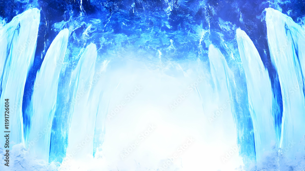Poster abstract blue waterfall background flows downward creating a dreamlike ambience with soft light