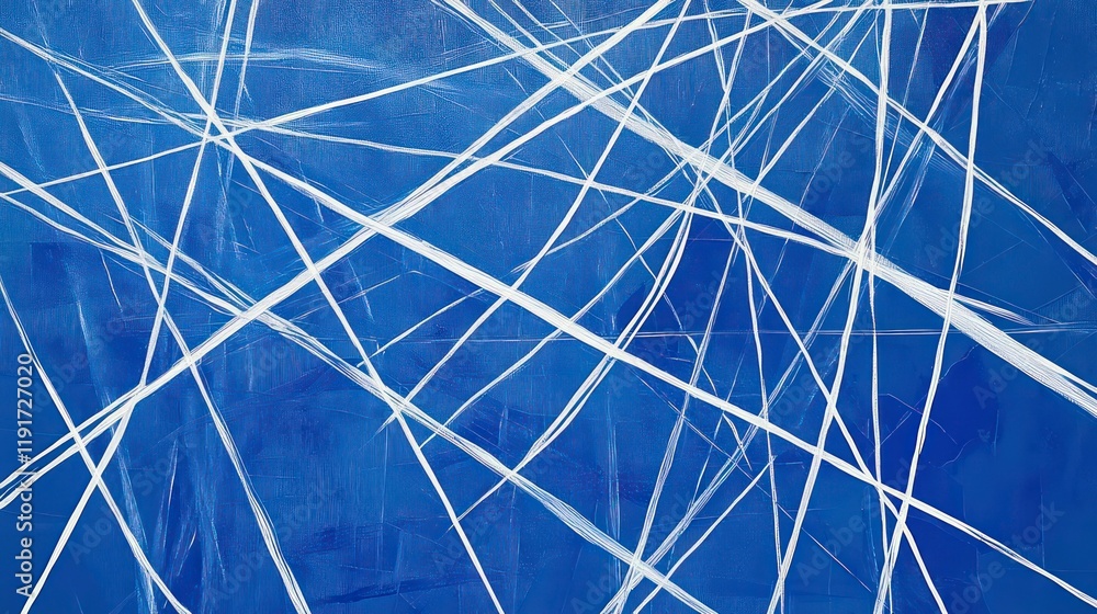 Poster abstract background with white lines intersecting on a blue surface.