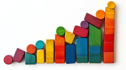 Fototapeta premium Vividly colored wooden blocks are arranged in an upward pattern, illustrating growth and imagination
