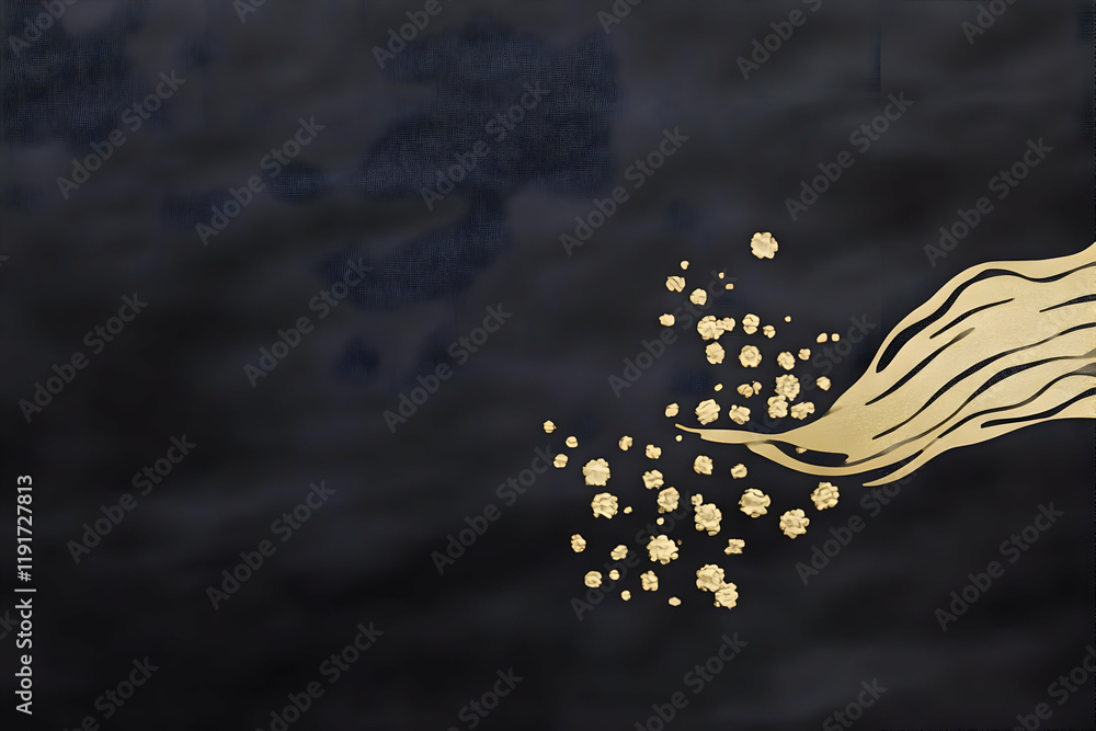 Poster abstract background with gold wave and dots elegantly flowing across a dark textured surface