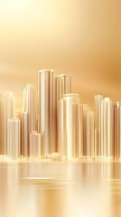 Golden Cityscape Reflects in Water: A 3D Render of Urban Architecture in Gold Hues