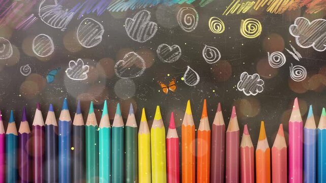 welcome back to school background with doodle element with pencil color on blackboard seamless looping overlay 4k virtual video animation background