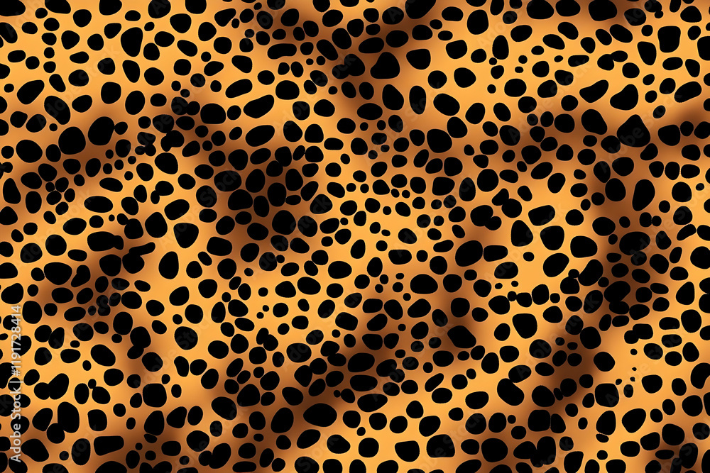 Poster abstract animal print background displays a seamless pattern of black spots on orange with subtle gr