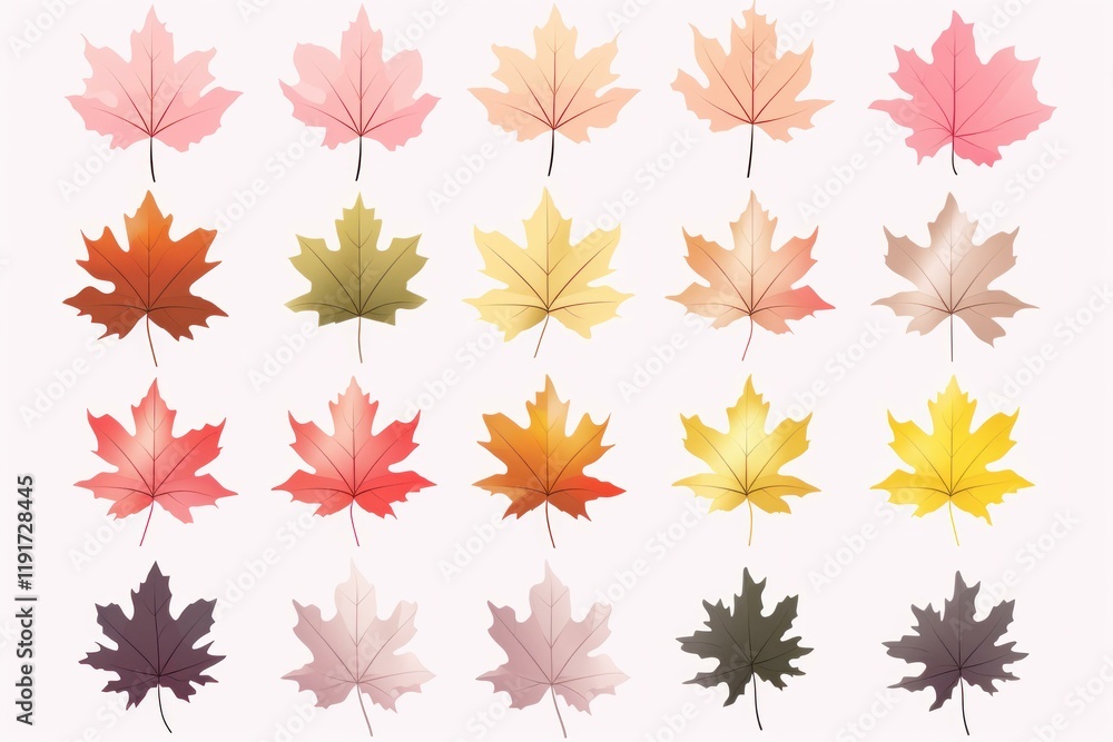 Poster colorful autumn maple leaves creating a vibrant display of fall colors isolated on a white backgroun