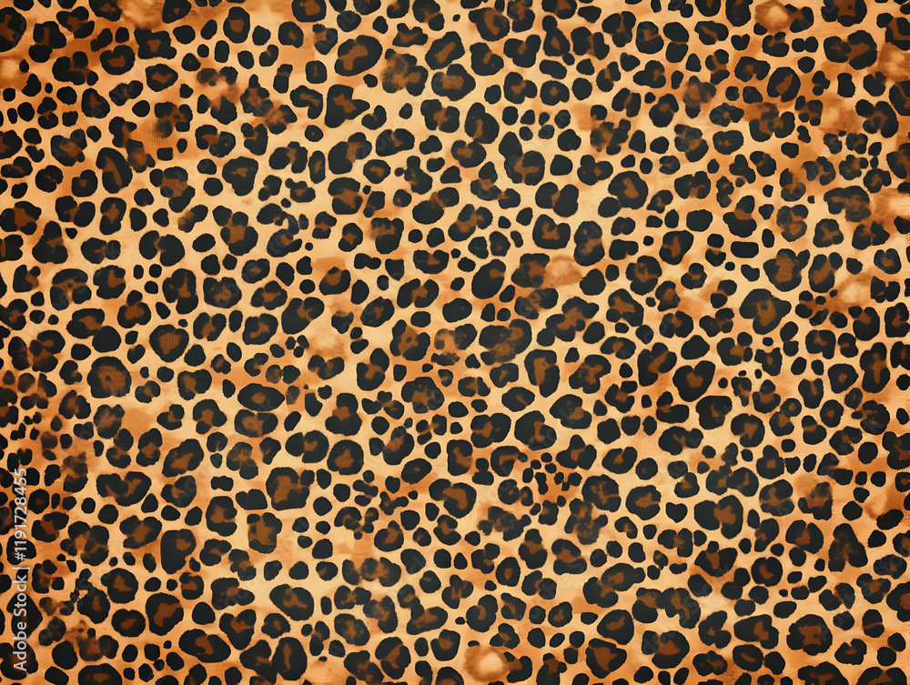 Poster leopard print pattern shows brown and black spots seamlessly repeating on a tan background