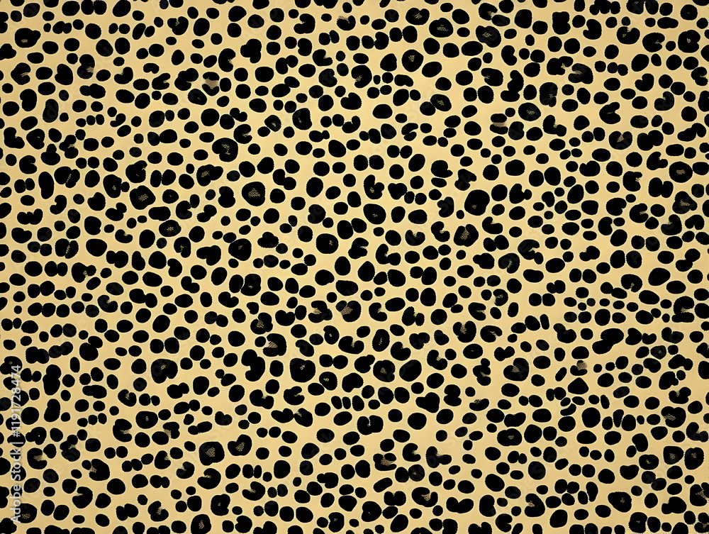 Poster leopard print pattern seamlessly repeats with black spots on a golden background.