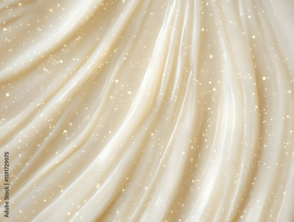 Poster creamy white substance flows with golden specks sprinkled across its surface, creating a luxurious v