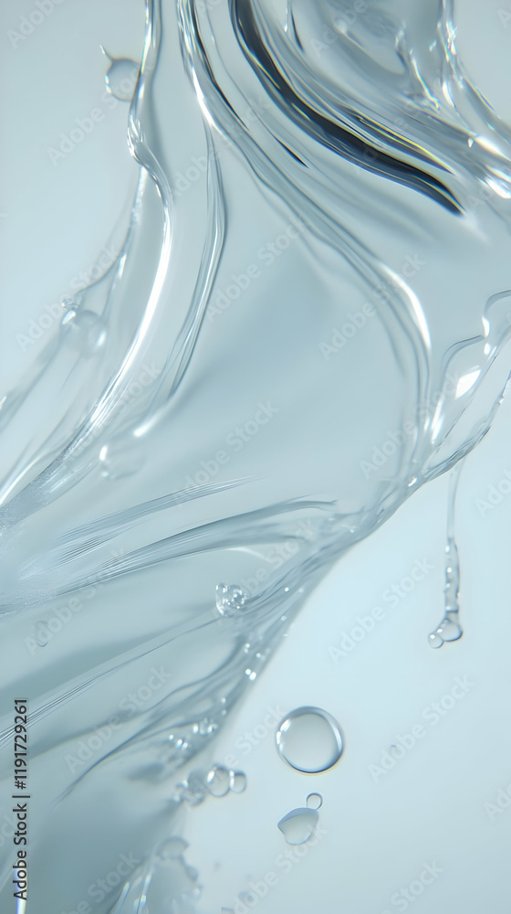 Poster abstract flowing water creates dynamic curves and ripples with air bubbles gently floating