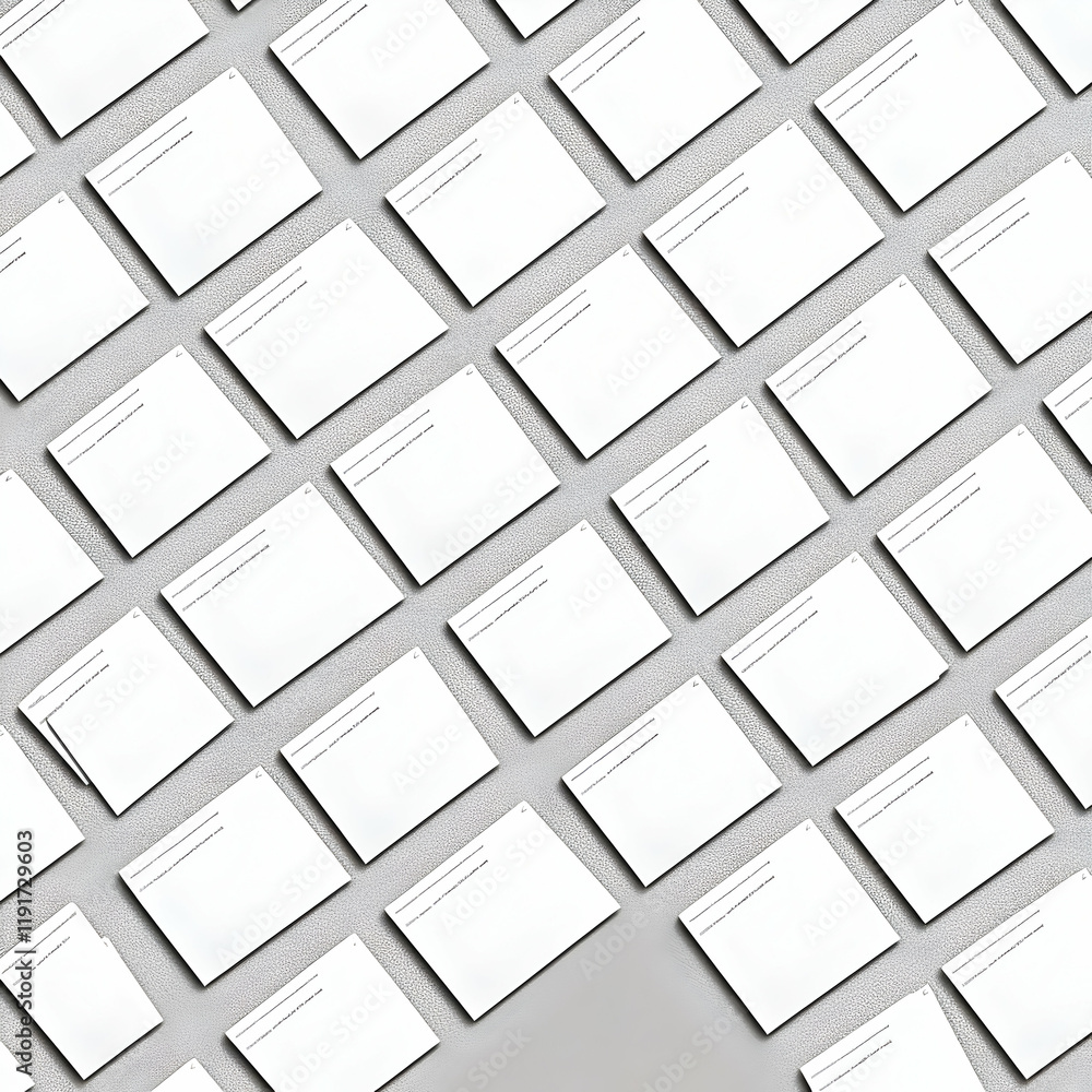 Poster blank white cards arranged on a textured gray background in a diagonal pattern