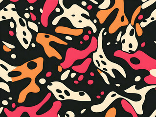Abstract Background with Colorful Organic Shapes and Dots on Dark Canvas Creates Dynamic Visual Design.