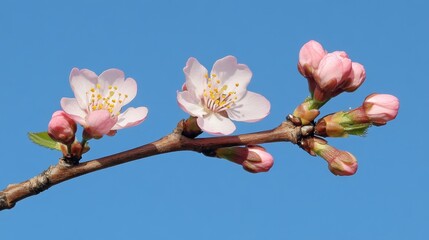 Cherry blossom branch against blue sky