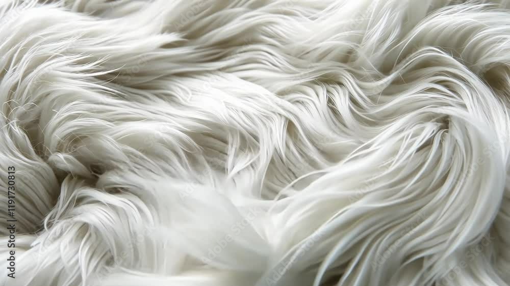 Poster soft white textured fur with wavy strands creating a cozy and inviting appearance in a warm setting