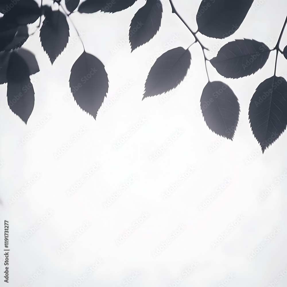 Poster silhouetted leaves create a serene border against a soft white background with elegant simplicity