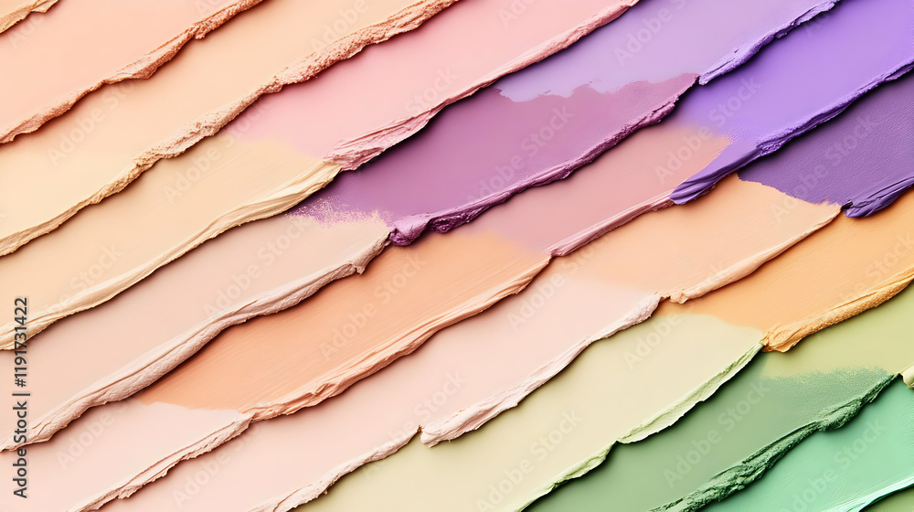 Poster colorful cosmetic cream swatch strokes in diagonal pattern creates an abstract background texture