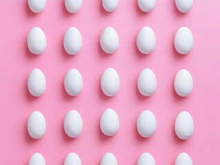 White Eggs Arranged on a Pink Background: A Minimalist Food Photography Composition