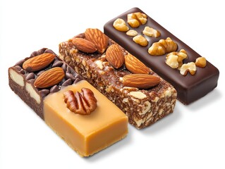 Delicious assortment of nuts and dark chocolate candies arranged on a wooden table