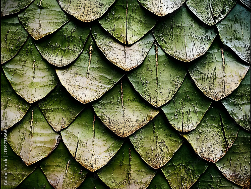 Poster green scale-like pattern forms a textured surface background