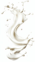 White Liquid Splashing Dynamically with Droplets on a White Background