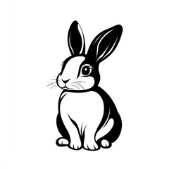 Obraz premium Black and white rabbit illustration, sitting, isolated, white background, Easter design