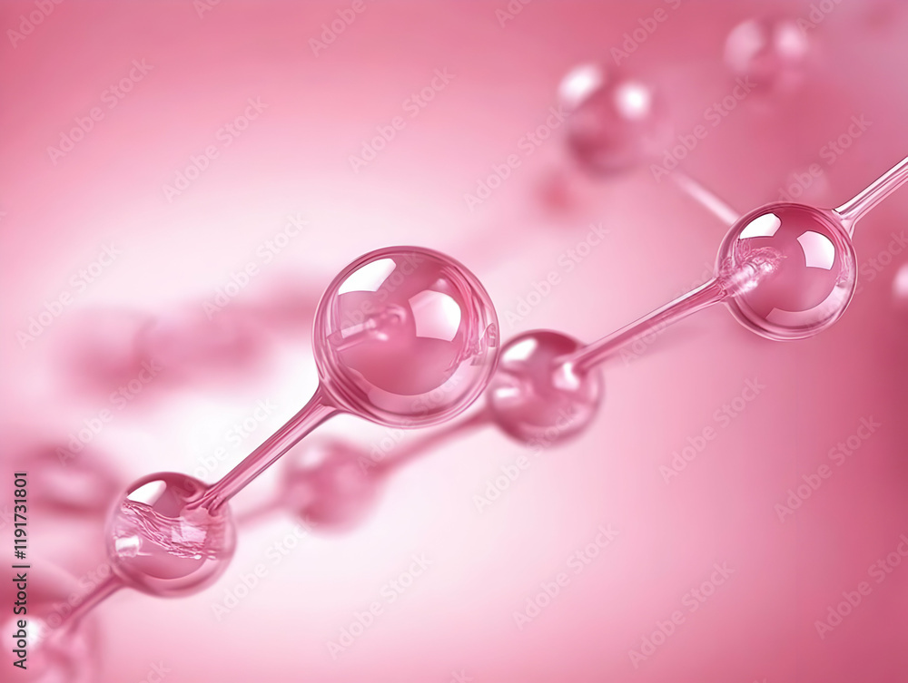 Poster pink abstract molecular structure forms a chain seamlessly on a soft pink background.