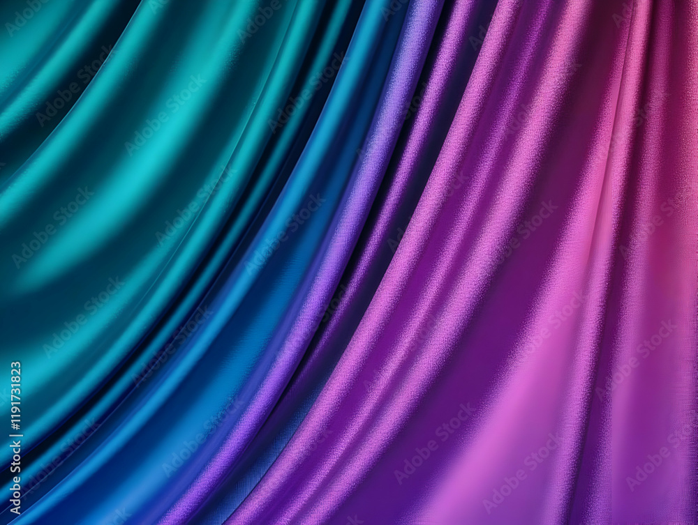 Poster flowing blue and purple fabric drapes create an elegant abstract background with soft folds.