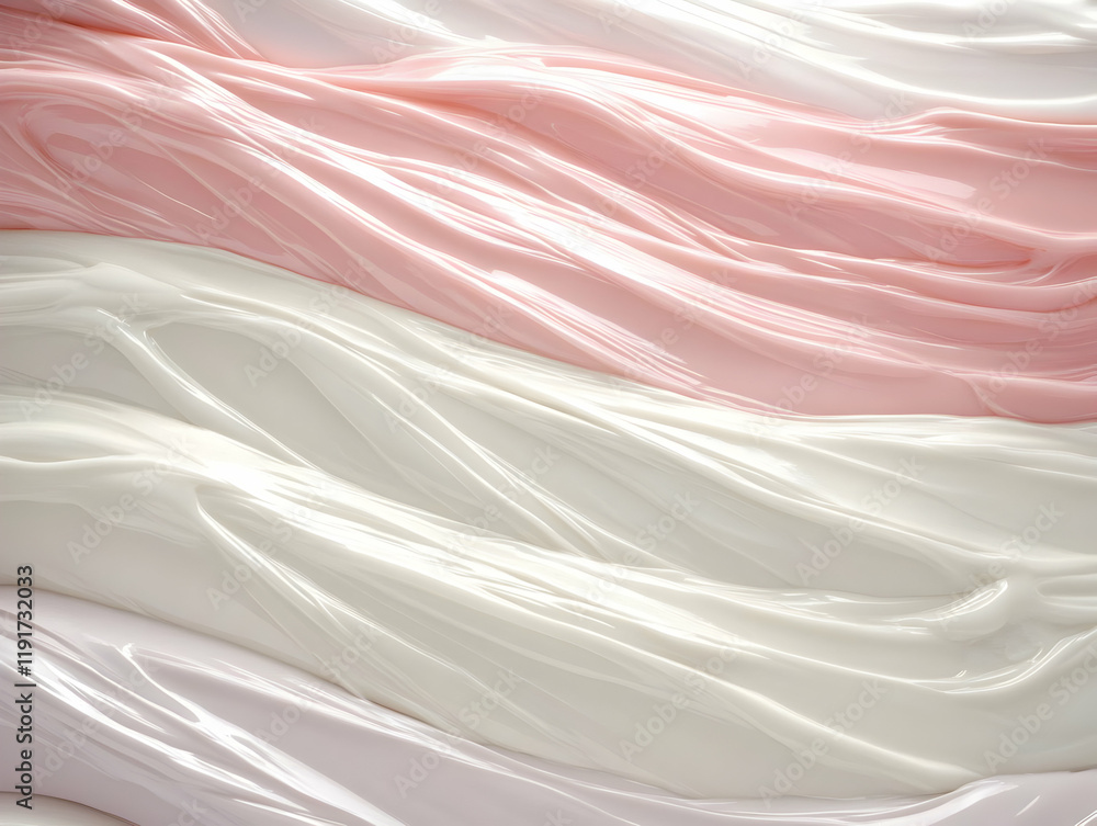 Poster smooth flowing cream creates a visually appealing abstract background in pink and white hues.