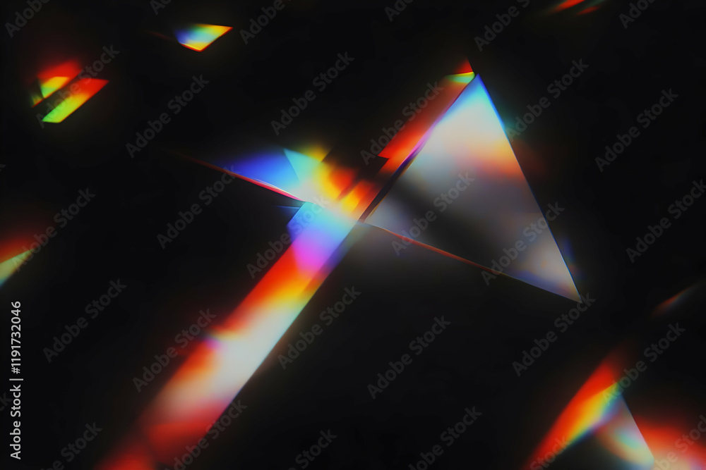 Poster abstract light prisms refract rainbow colors on a dark background creating a vibrant display