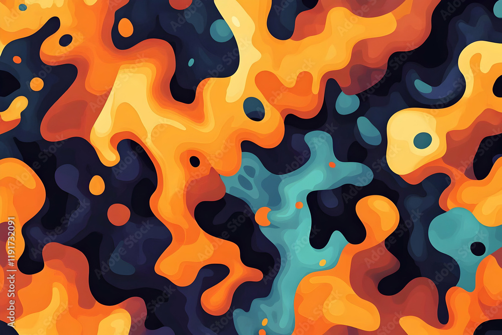 Aufkleber abstract background flows with orange and teal shapes dynamically on dark backdrop