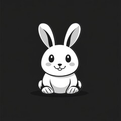 Obraz premium Cute white rabbit sitting, dark background, children's illustration
