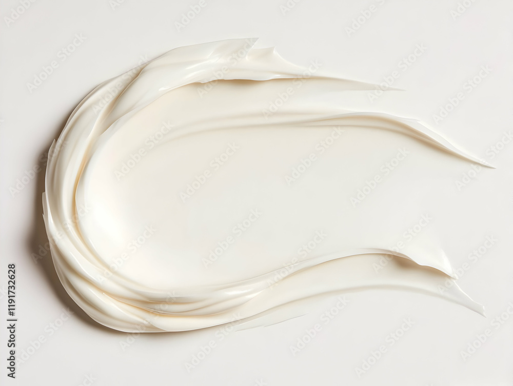 Poster white cream swirls elegantly on a neutral background, creating a soft and soothing visual texture