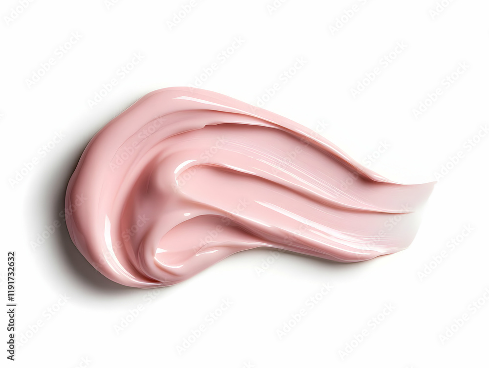 Poster pink cream swirls gently on a white background, creating a soft and elegant texture.