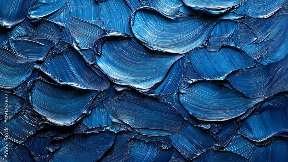 Aufkleber Textured blue waves created with acrylic paint layered on canvas showcase dynamic movement and depth in a contemporary art style