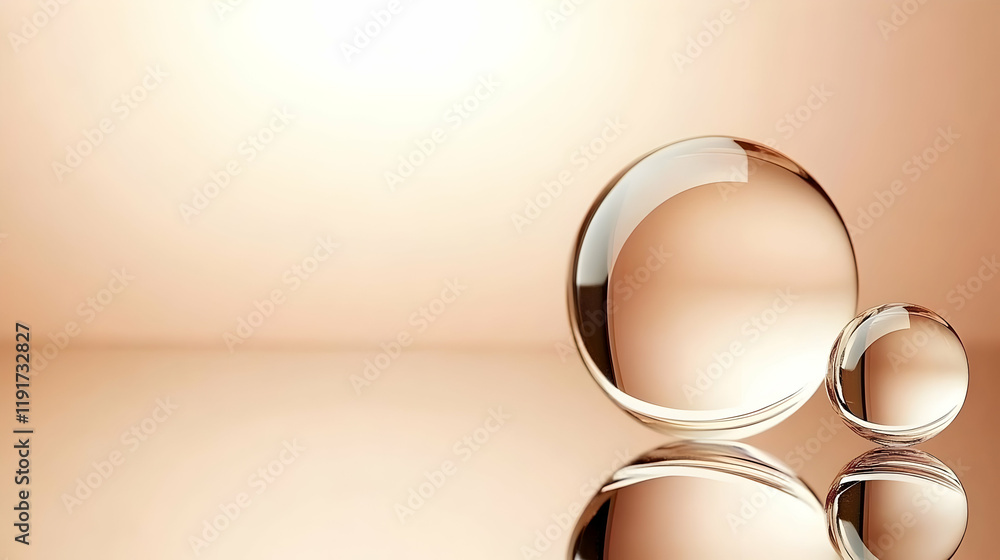 Poster two glass spheres rest elegantly on a reflective surface, creating a serene and minimalist compositi