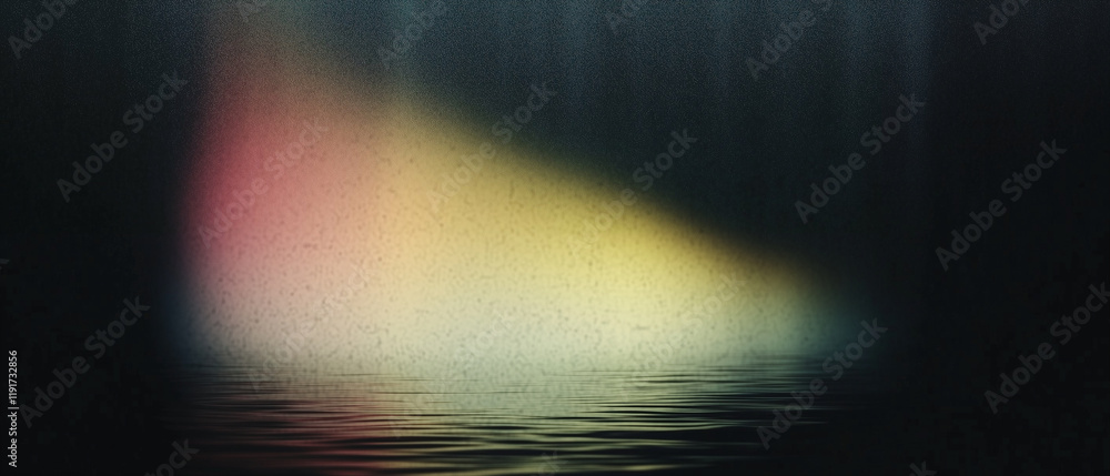 Poster light reflection on water creating colorful patterns and gentle waves at twilight
