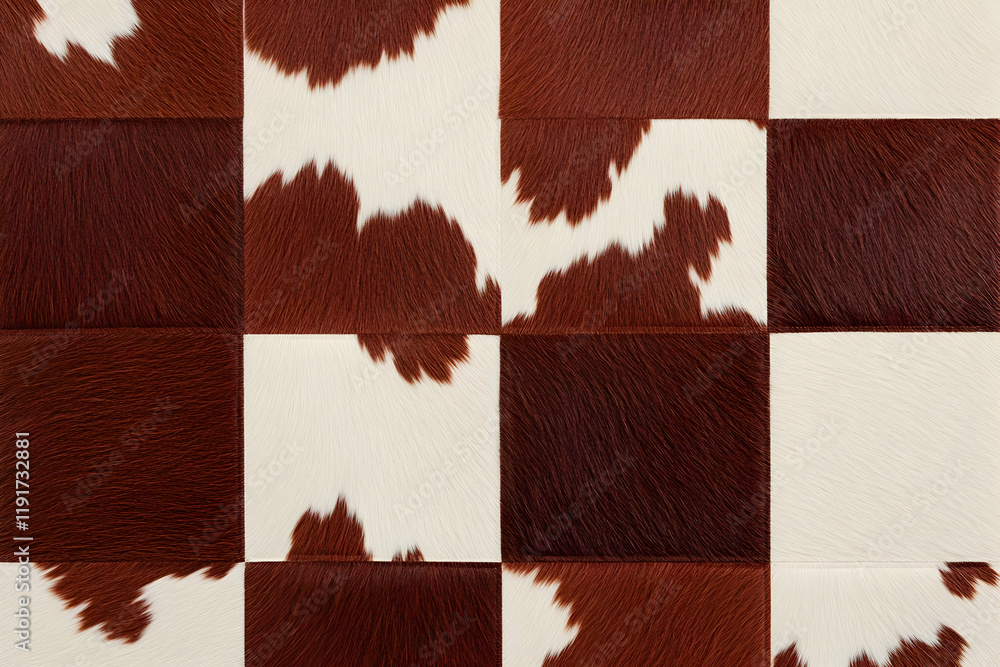 Aufkleber checkerboard pattern of brown and white cowhide creates a rustic textured background