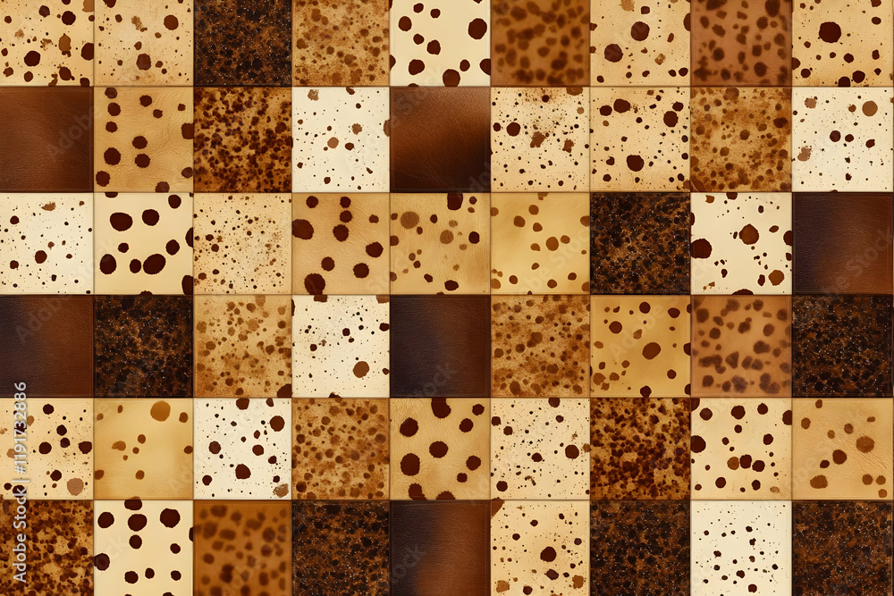 Poster checkerboard pattern creates a visually appealing design with shades of brown and cream, seamlessly 