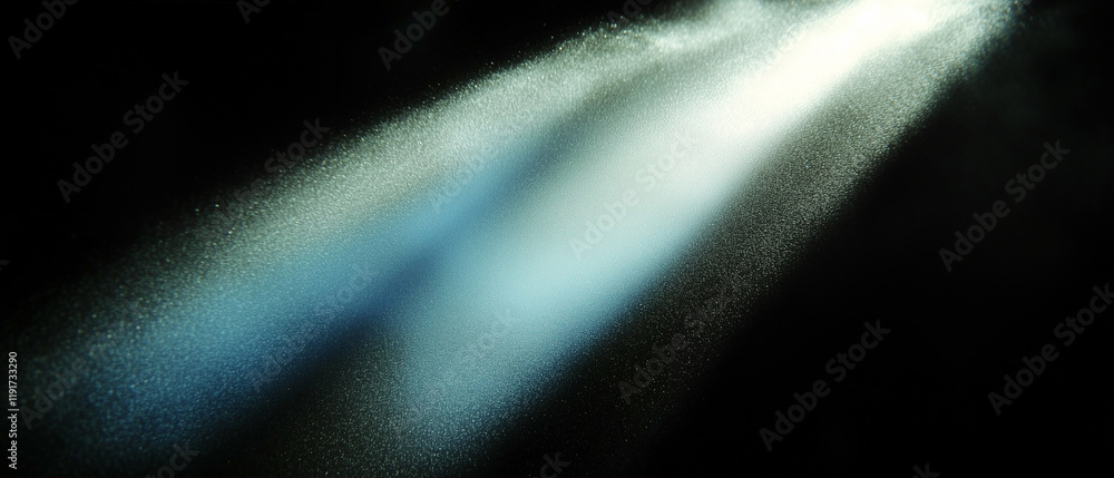 Poster light rays illuminating graphics in dark setting with atmospheric effects and glowing particles