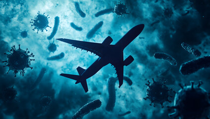 Fototapeta premium Airplane and Virus Concept Depicting Airborne Pandemic Risks