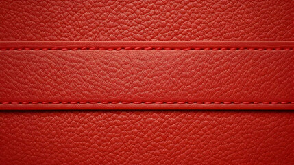 Red Leather Texture Background Shows Stitching Detail and Vibrant Color for Design Projects.