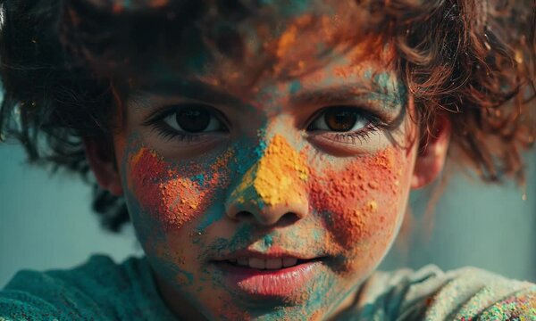 Portrait of kid playing Holi