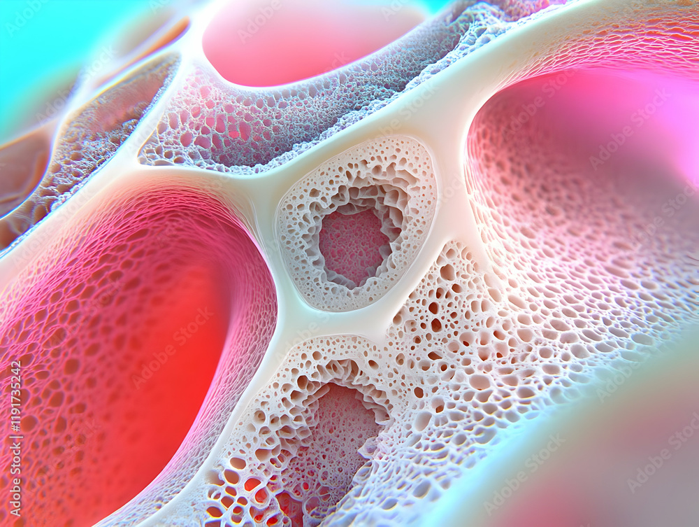 Poster abstract porous structure illustrates complex network with intricate details magnified.