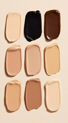 Nine Shades of Foundation Swatches Displayed on a Neutral Background Showcasing Diverse Color Options