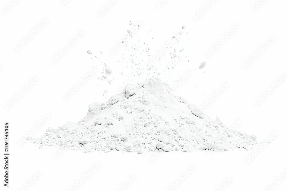 Aufkleber white powder explodes creating a small mountain of dust on a stark white backdrop.
