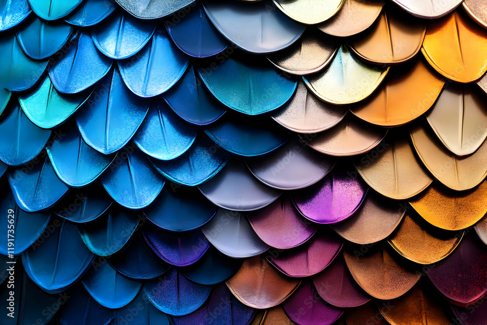 Aufkleber colorful metallic scales form an intricate overlapping pattern with vibrant hues and textured surfac