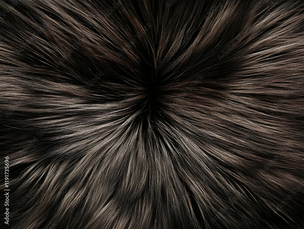 Poster close-up photo of dark brown and gray fur texture with radial pattern creates a soft and luxurious b