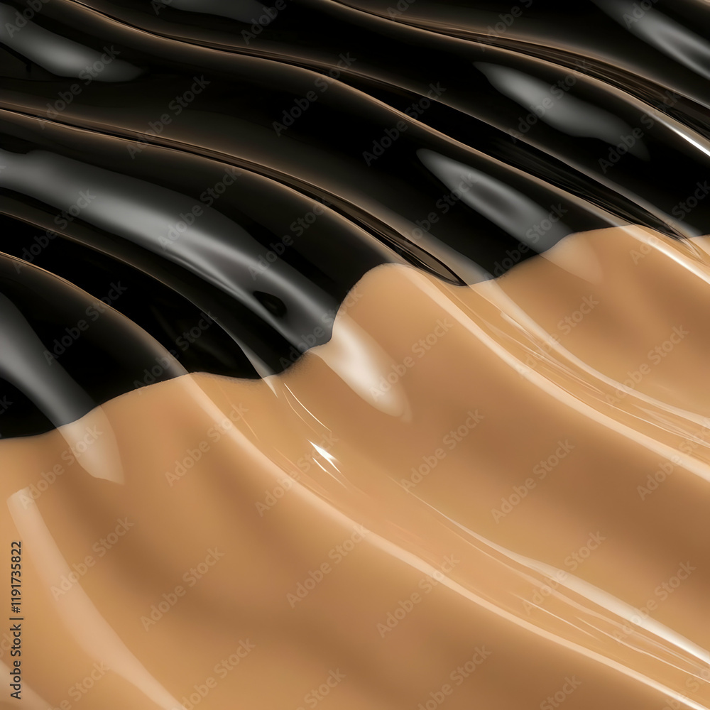 Poster abstract 3d render of wavy liquid surface with glossy finish