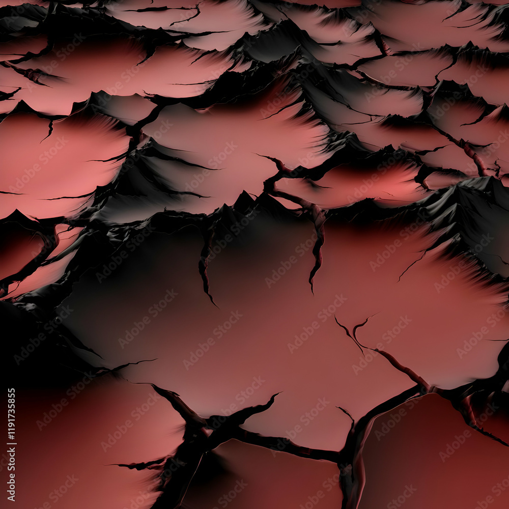 Poster abstract 3d render of cracked red and black surface texture creates a dramatic background for design