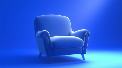 Fototapeta premium Modern Blue Chair Against Bright Blue Background with Soft Light