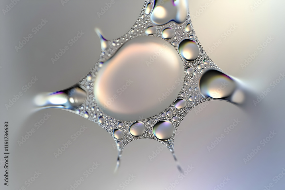 Poster abstract macro photography of bubbles forms an intricate, iridescent design on a soft gray backdrop