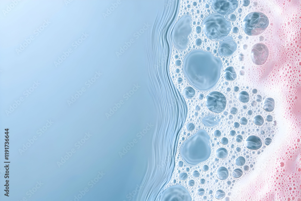 Poster abstract background shows foam bubbles floating on water surface with pink tint smoothly